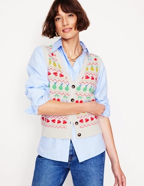 Edie Fair Isle Waistcoat-Ecru Marl, Fruit Compact Knit Technique MachineWashable Fabric