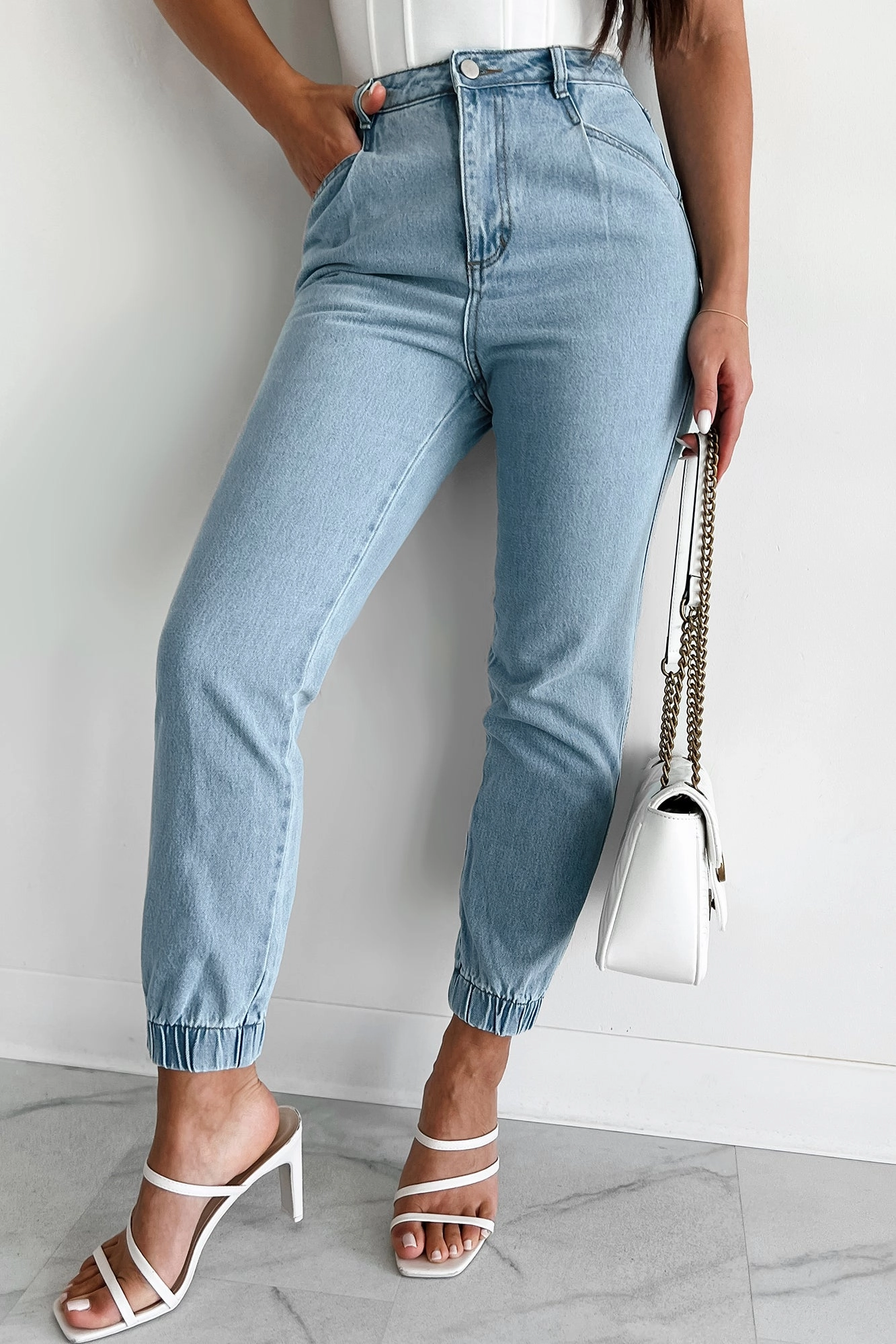 Edison Elastic Cuff Jogger Jeans (Light Denim) Breathable back panel