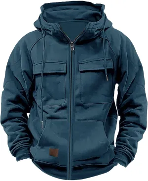 Eduavar Lightweight Hoodies for Men Zip Up Hoodies for Men Pullover Vintage Casual Zip Up Solid Hoodies Coats with Pockets