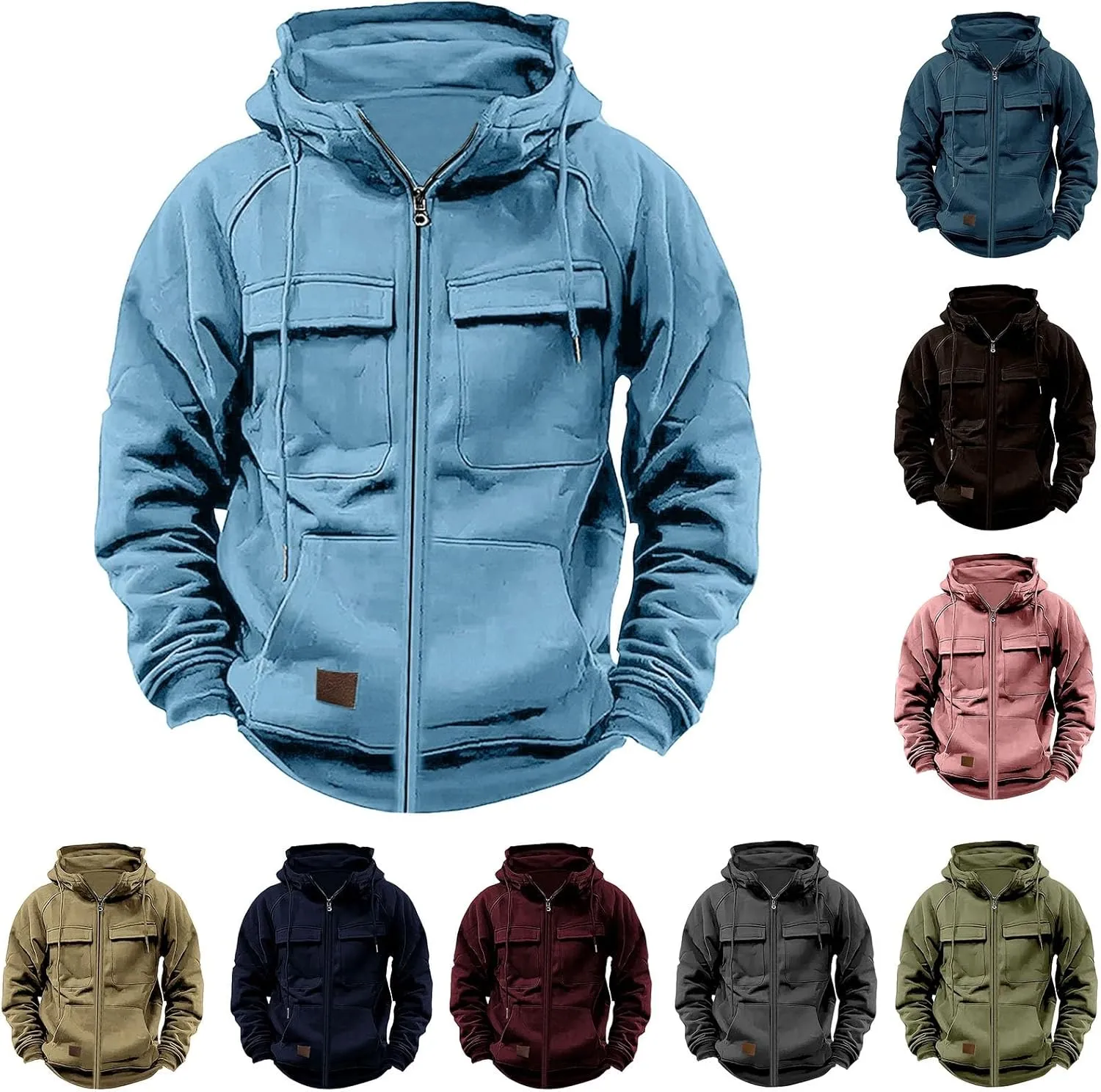 Eduavar Lightweight Hoodies for Men Zip Up Hoodies for Men Pullover Vintage Casual Zip Up Solid Hoodies Coats with Pockets