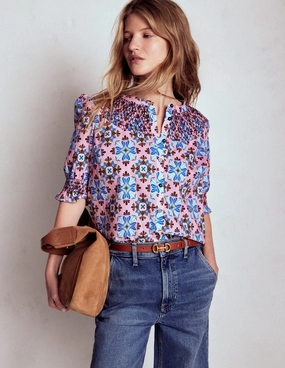 Effie Short Sleeve Top-Formica Pink, Bloom Mosaic Light Deflection Fabric BioBased Fiber