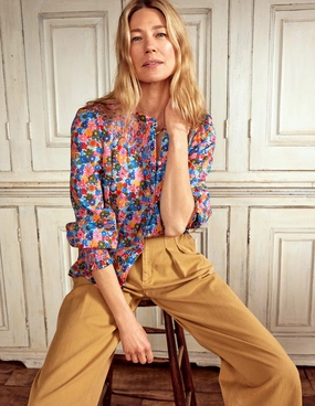 AntiPill Finish Effie Smocked Blouse-Multi, Paintbox Ditsy