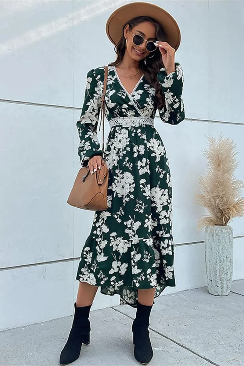 FLORAL PATTERN V NECK ELEGANT DRESS Fashionable Layers Vacation Vibes