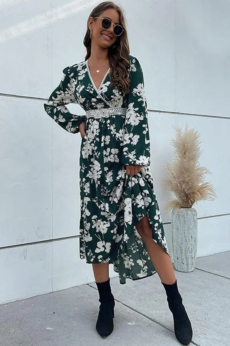 FLORAL PATTERN V NECK ELEGANT DRESS Poised Vibe