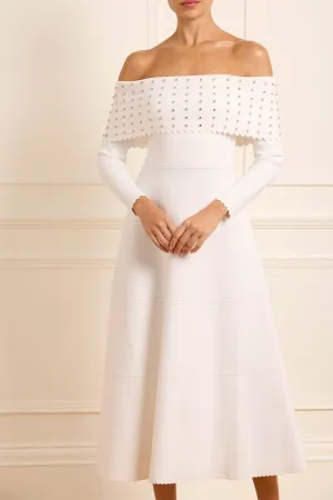Embellished Bardot Knit Gown Warm-Layer Vintage Style