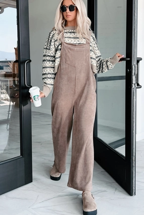 AntiPillTreatment Playful Impression Soft Corduroy Overall Jumpsuit (Mocha)