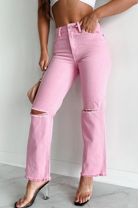 DOORBUSTER Bernina High Rise Slim Straight Jeans (Pink) Breathable mesh lining TearResistant Blends