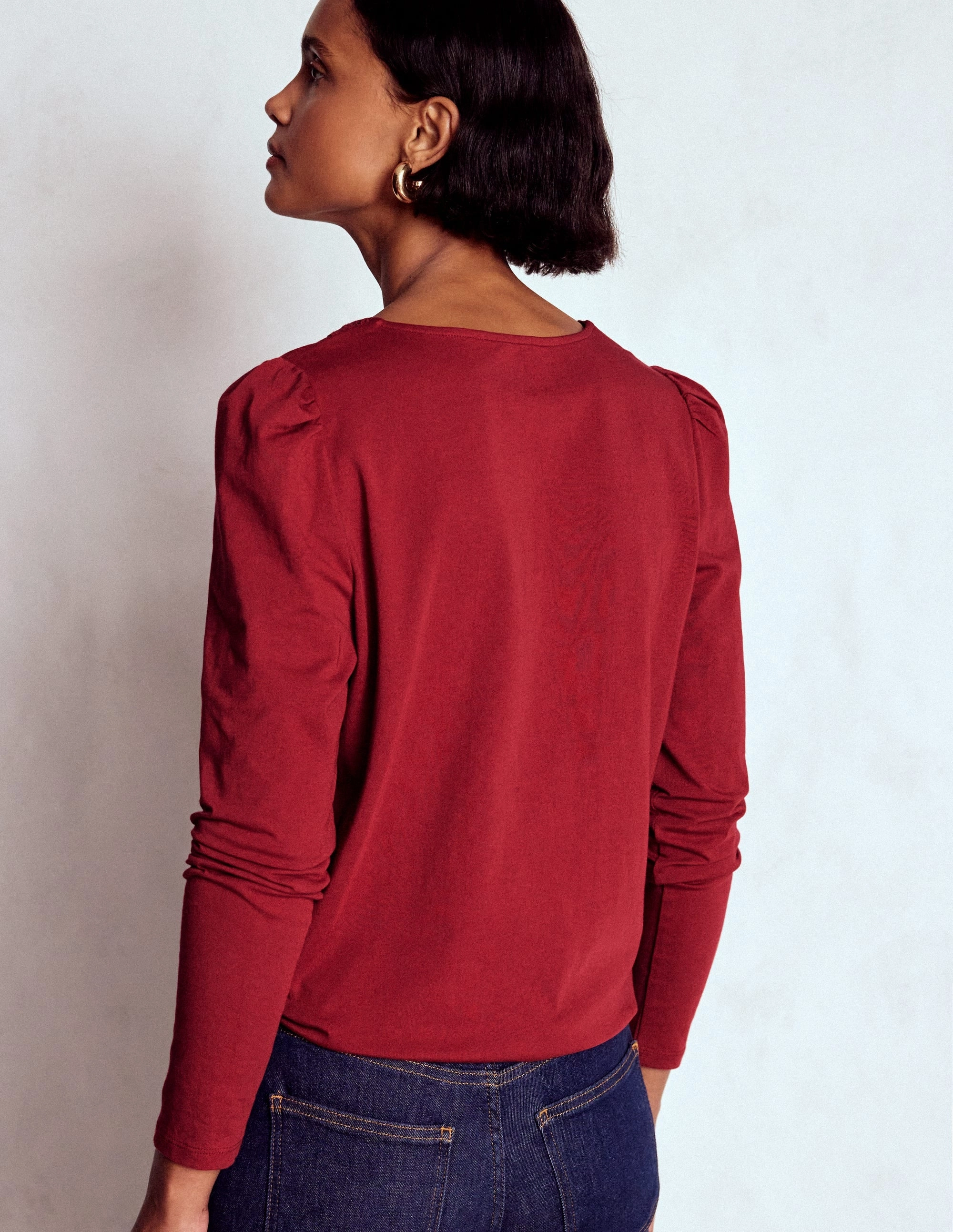 TaglessNecklineComfort NonIrritating Flora Lace V-neck Top-Burgundy Red