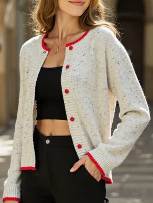 Casual contrast color sweater knitted cardigan Quick Comfort Tall Length