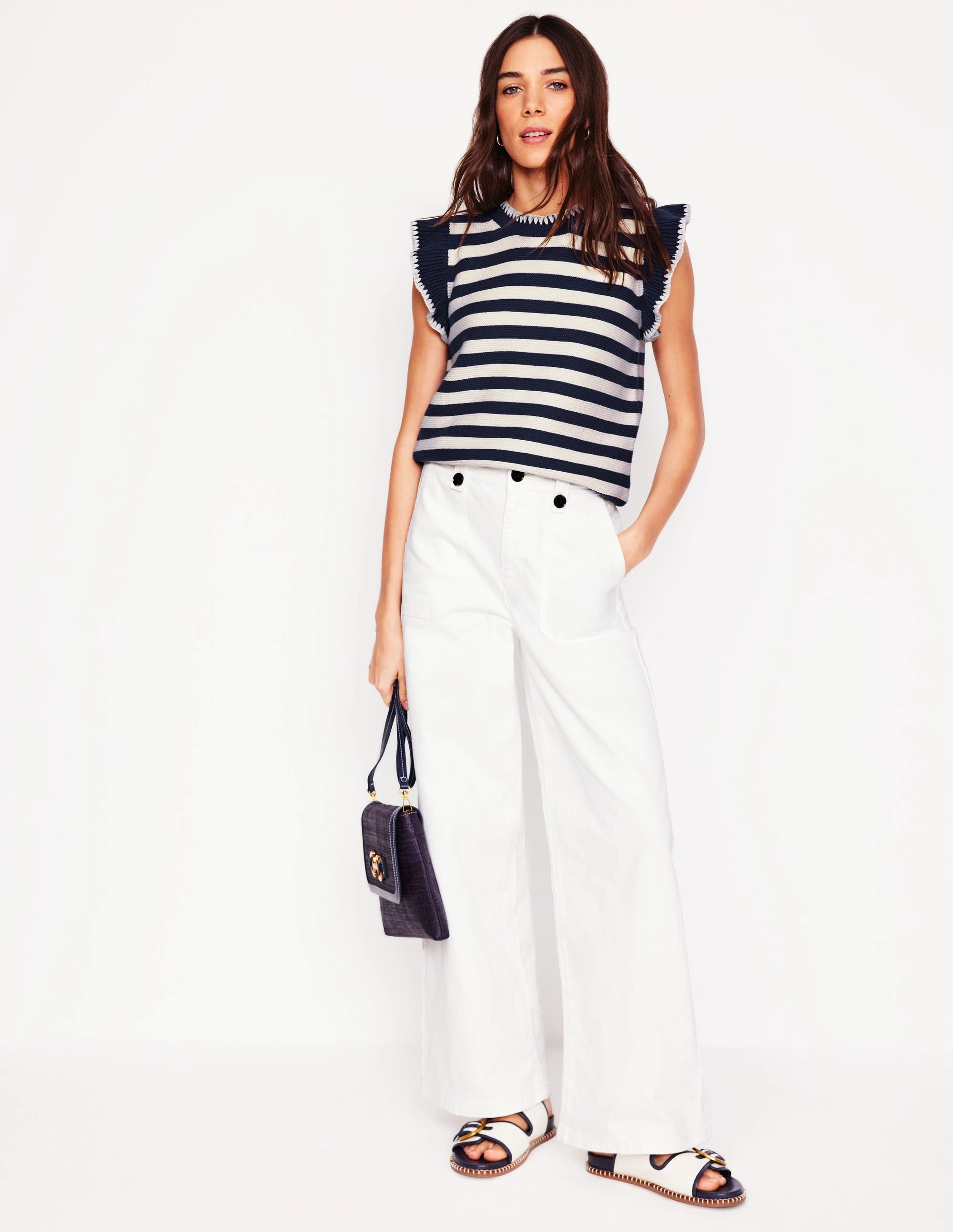 Lena Stitch Detail Tank-Navy and Ivory Stripe All-Day Use Outdoor Leisure