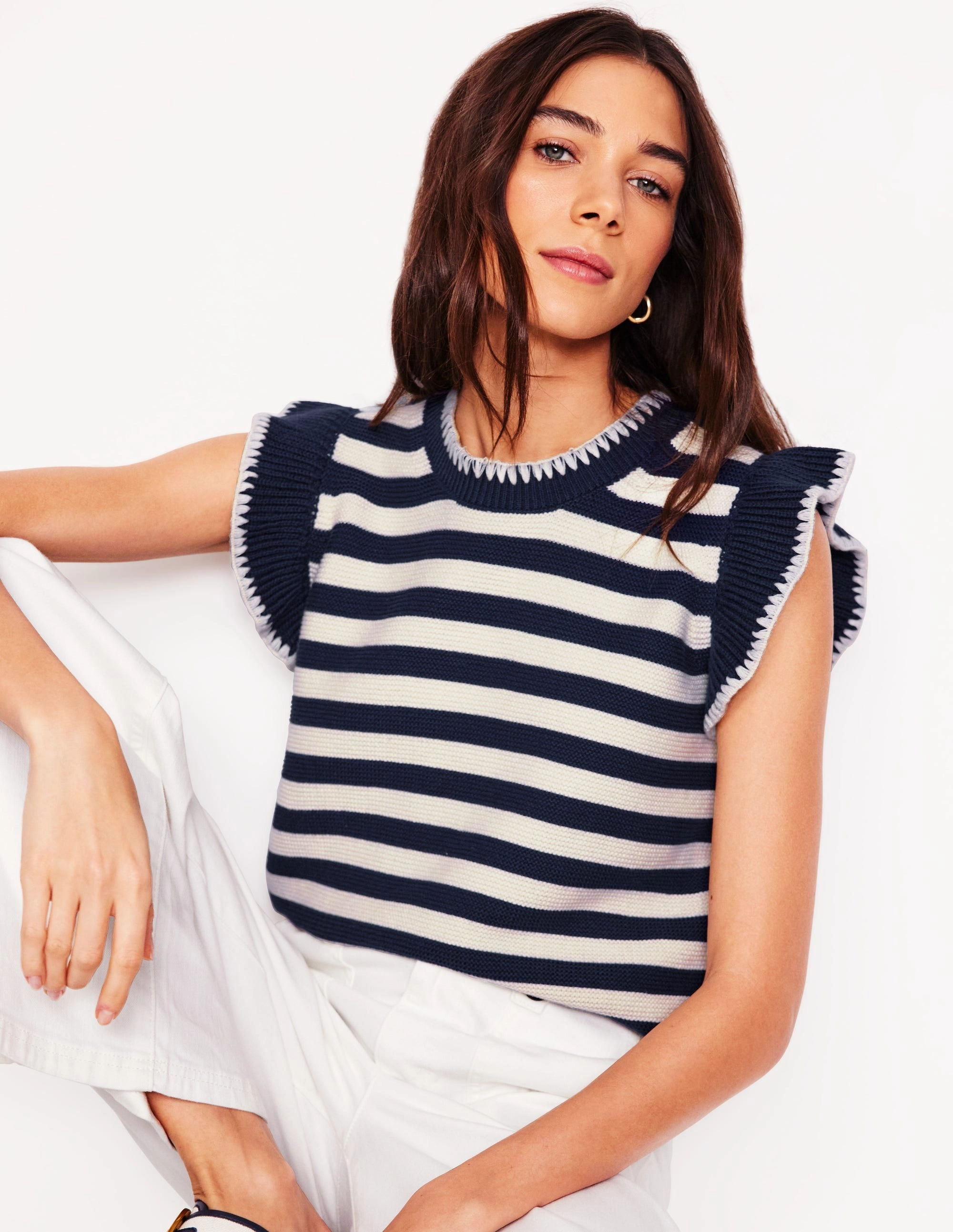 Simple Look Lena Stitch Detail Tank-Navy and Ivory Stripe
