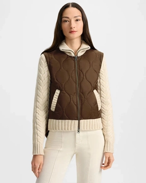 Patra Mixed Media Jacket Mocha/Heathered Sand Quilted Stitching