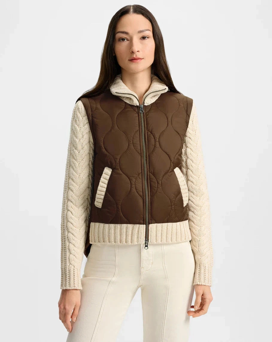 Patra Mixed Media Jacket Mocha/Heathered Sand Quilted Stitching