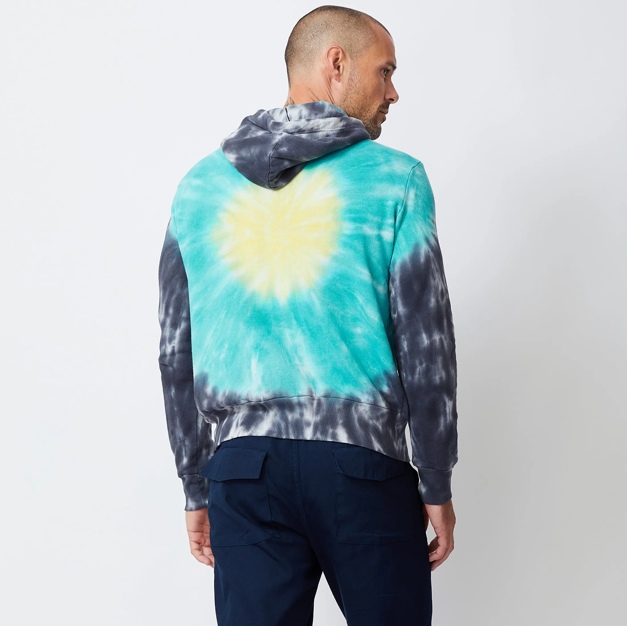 MultiFunctionalPockets Linen Blend Fabric Sunburst Tie Dye Pullover Hoody