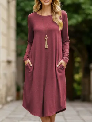 Flexible Mood Midi-length round neck long-sleeved dress
