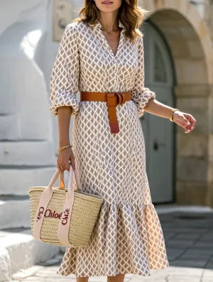 Women??s Patterned Button Down Long Dress | Casual Chic Maxi Shirt Dress Ocean Adventure
