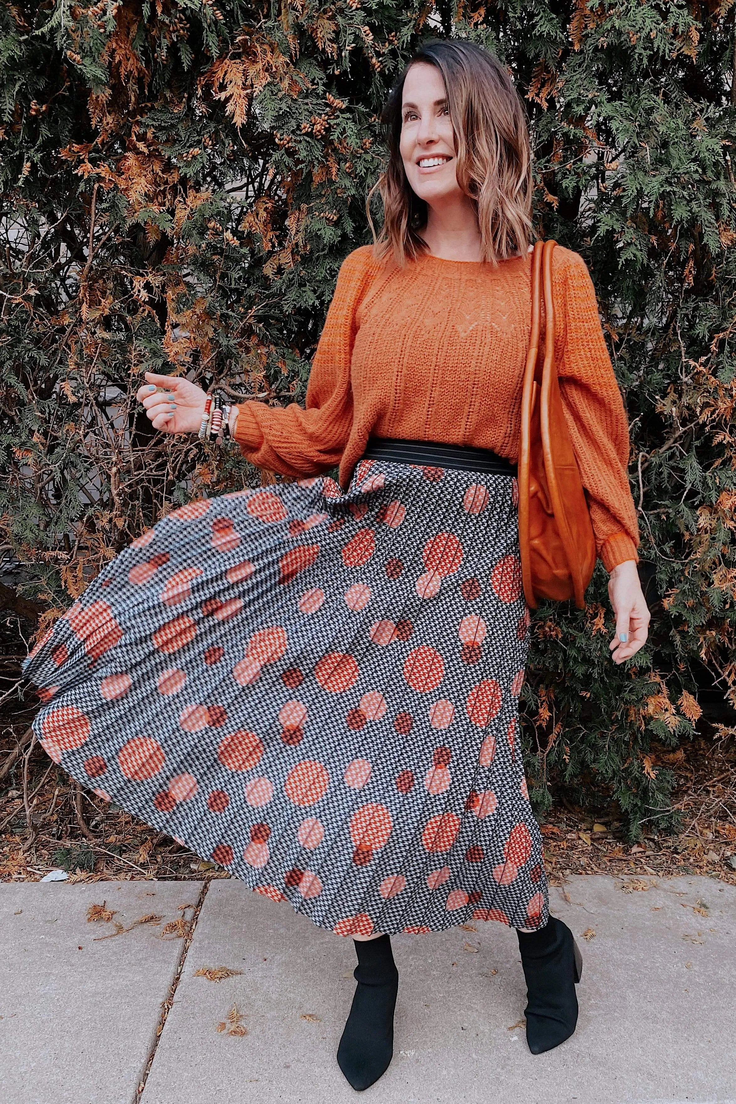 Fade Resistant Cloth Flexible Knit Ingrid Pleated Skirt -  Congo Dot
