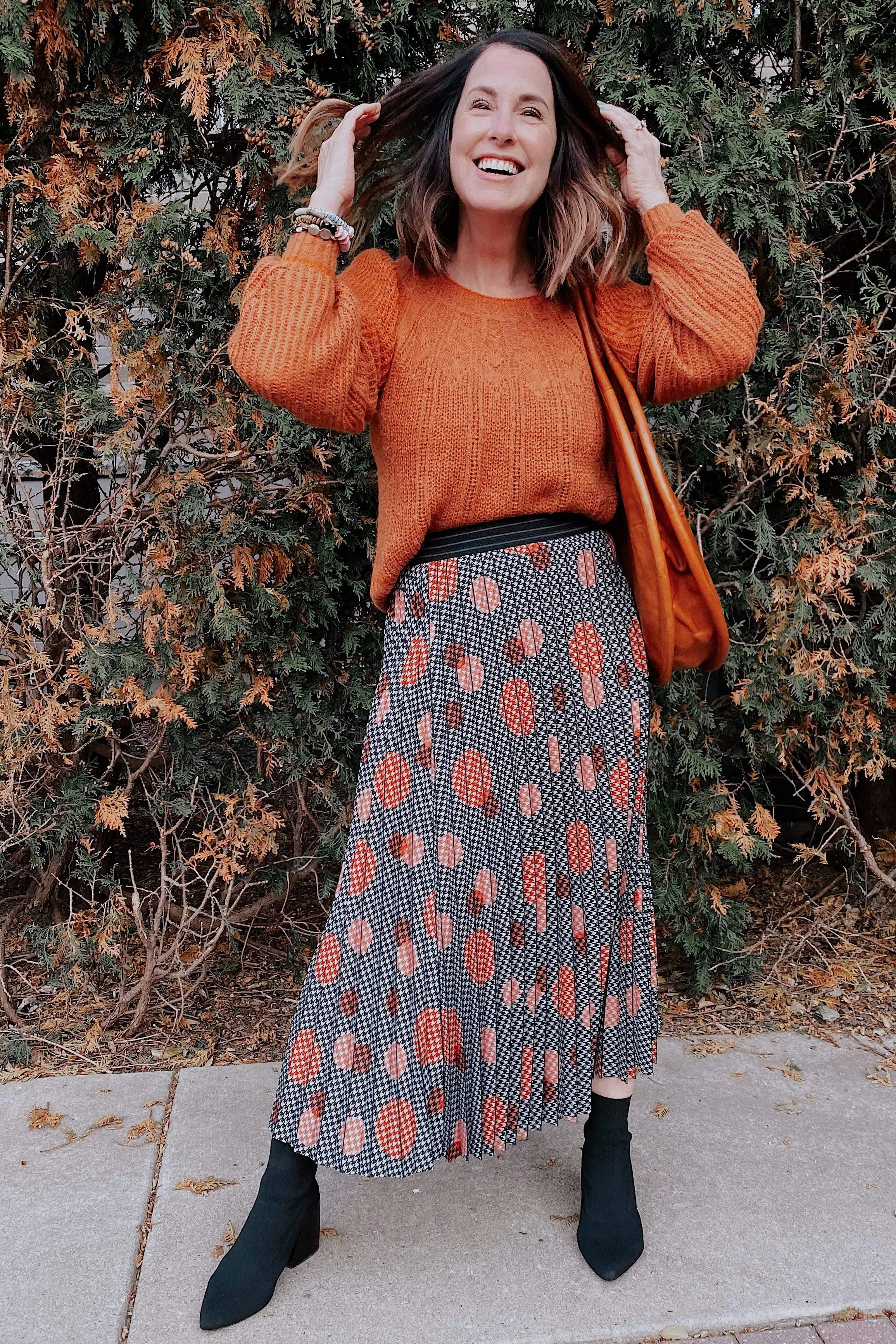 Ingrid Pleated Skirt -  Congo Dot Anti Pilling Treatment