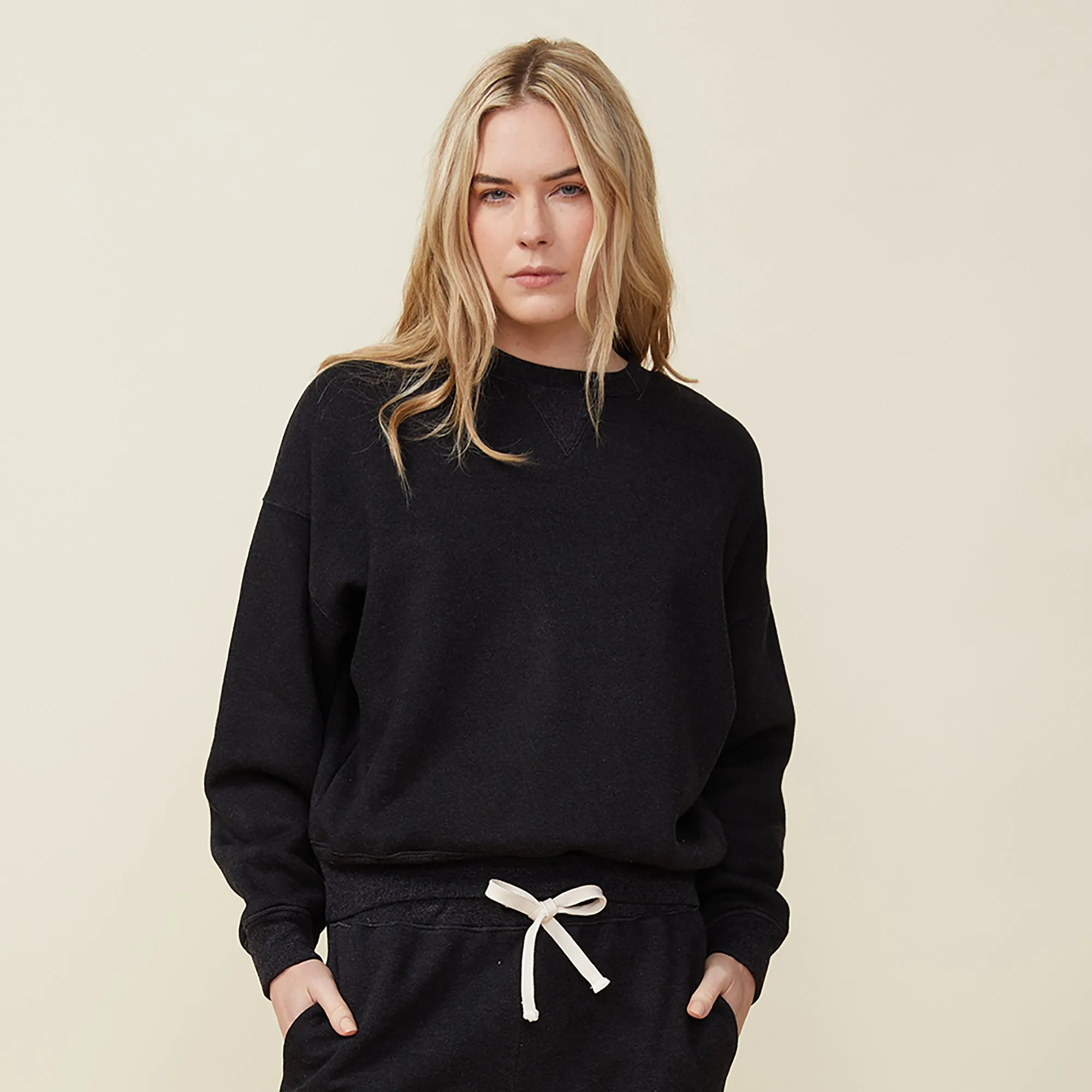 Satin Layers Calm Outfit Teddy Fleece Crew Neck Sweatshirt