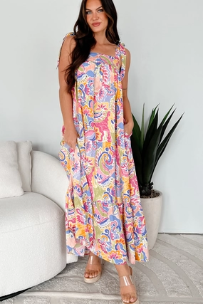 Brunch In Bali Tie-Shoulder Paisley Maxi Dress (Multi) Casual Smart Minimal Design