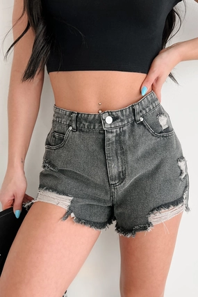 Moisture control Versatile Wearable Avril High Rise Distressed Denim Shorts (Black)