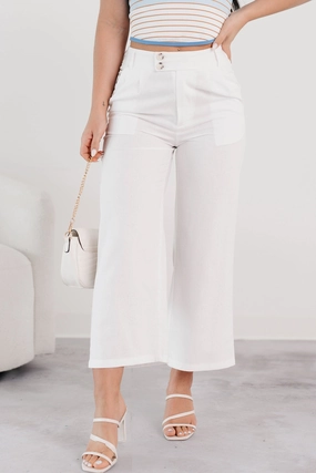 Put-together Poise Linen Cropped Pants (White) Loose cut