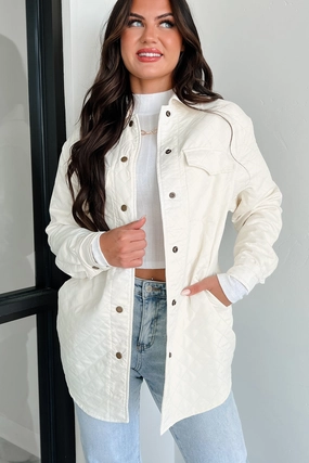 TearResistant Reinforcements Wrinkle Free Texture Elevated Composure Quilted Long Shacket (Cream)
