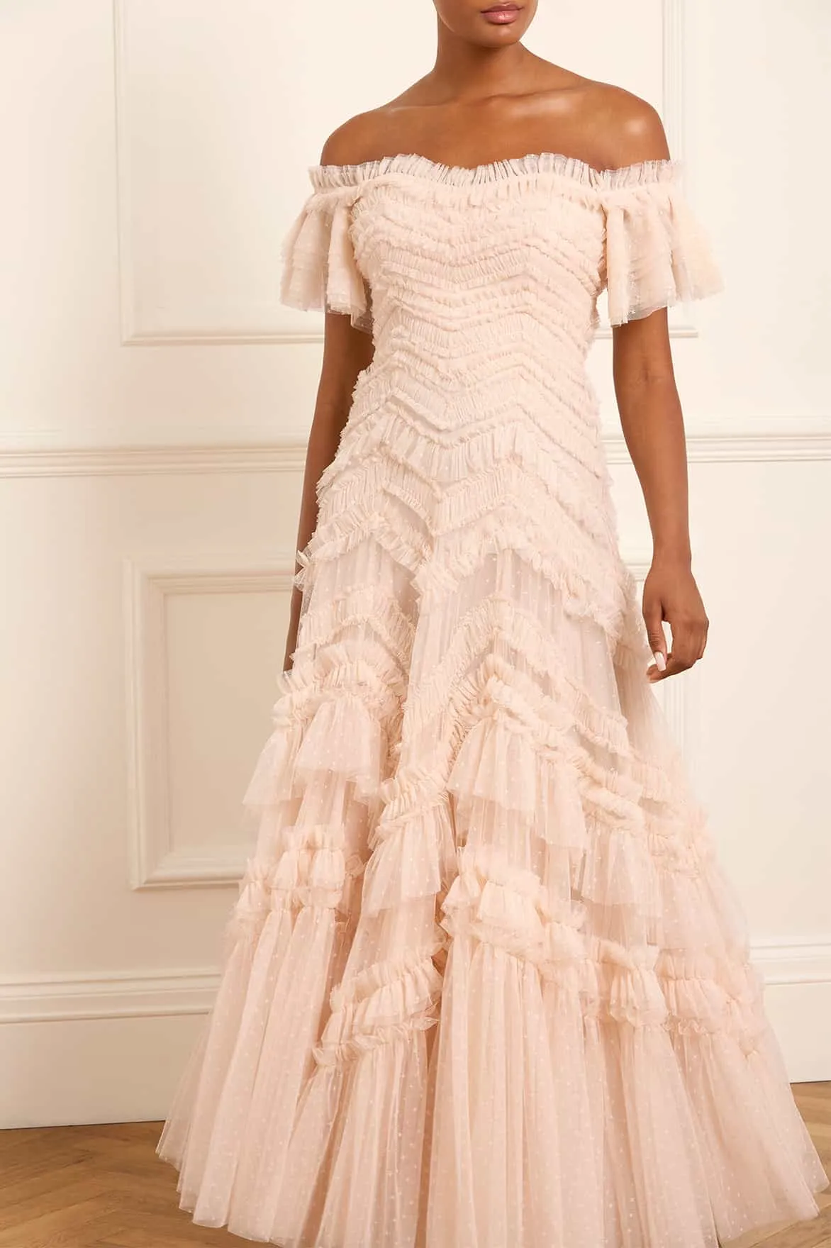 Elia Off-Shoulder Gown Chic Tailoring Design
