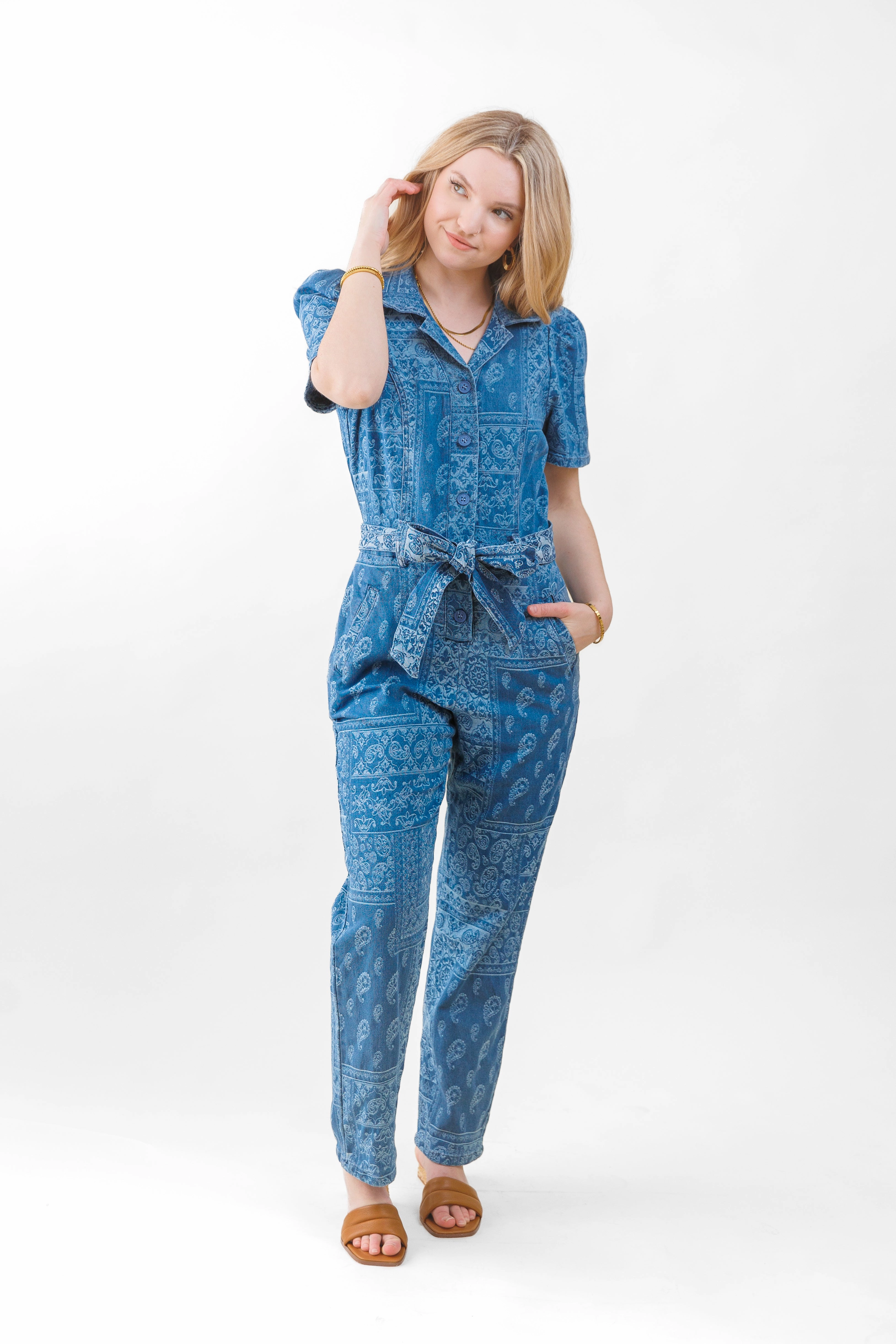 ELIZA DENIM JACQUARD JUMPSUIT Picnic Charming