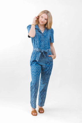 ELIZA DENIM JACQUARD JUMPSUIT Loose Fancy Office Street