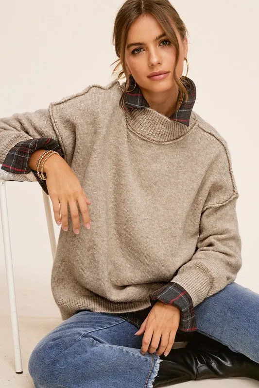 Ella Knit Cozy Warm Taupe Mock Style Long Sleeve Sweater