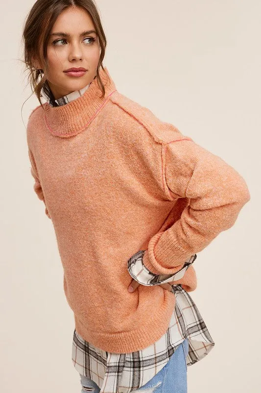 Ella Knit Cozy Warm Taupe Mock Style Long Sleeve Sweater