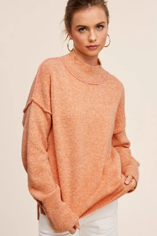 Ella Knit Cozy Warm Taupe Mock Style Long Sleeve Sweater