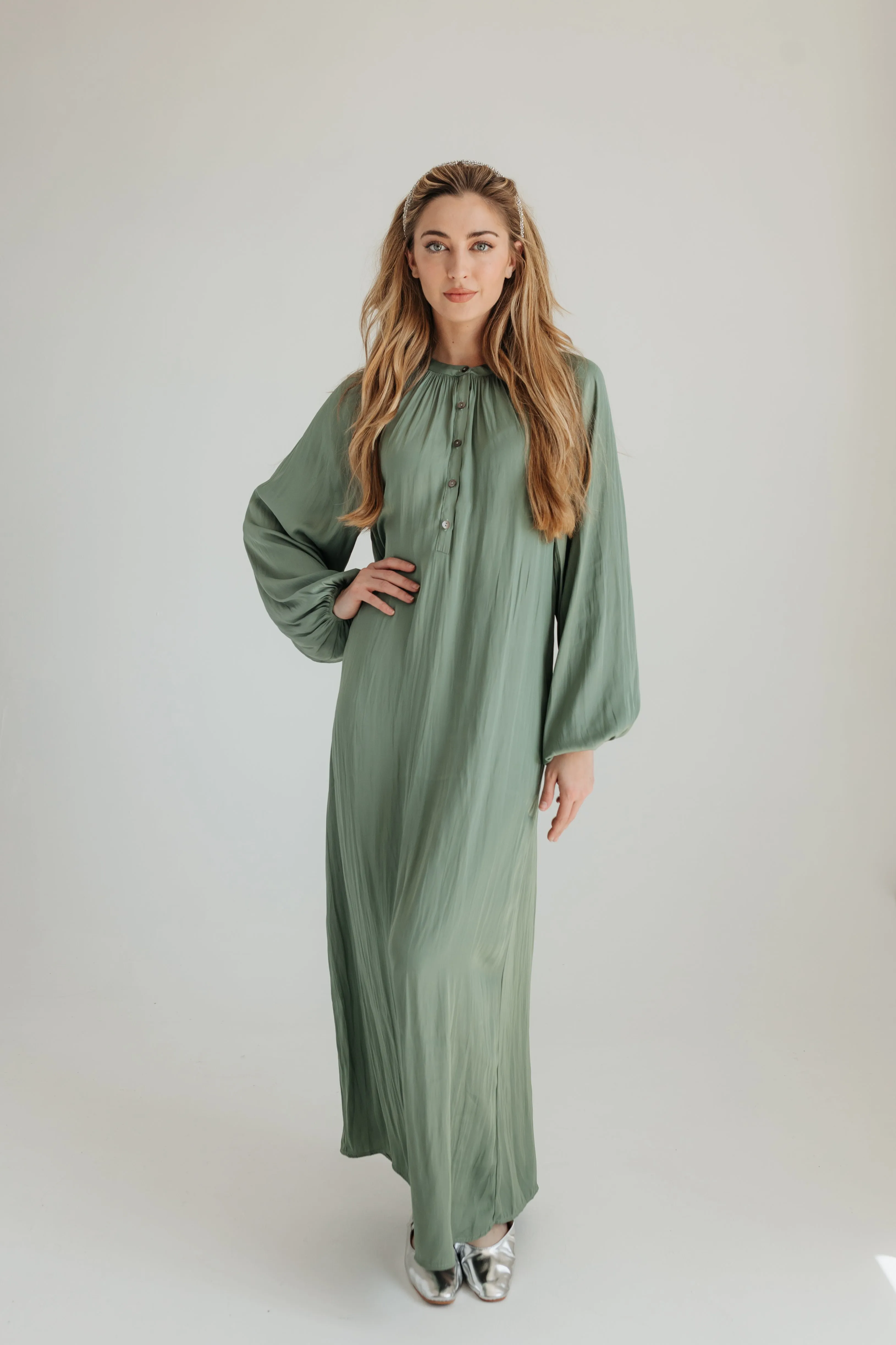 Ella Maxi Dress - Sage Comfy and Chic Mixed Fabric