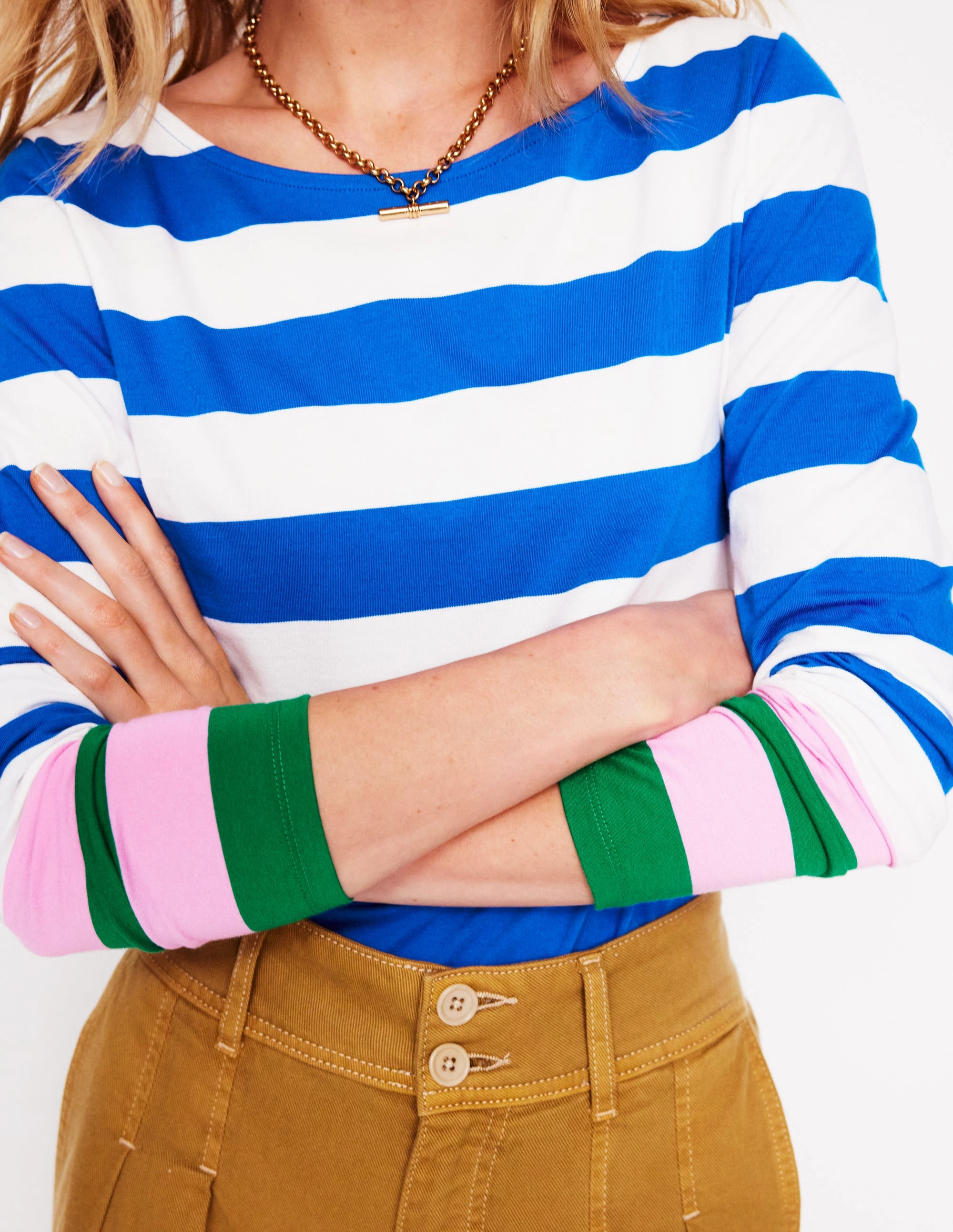 Ella Long Sleeve Breton-Gallery Blue, Emerald Cuff MeshLining