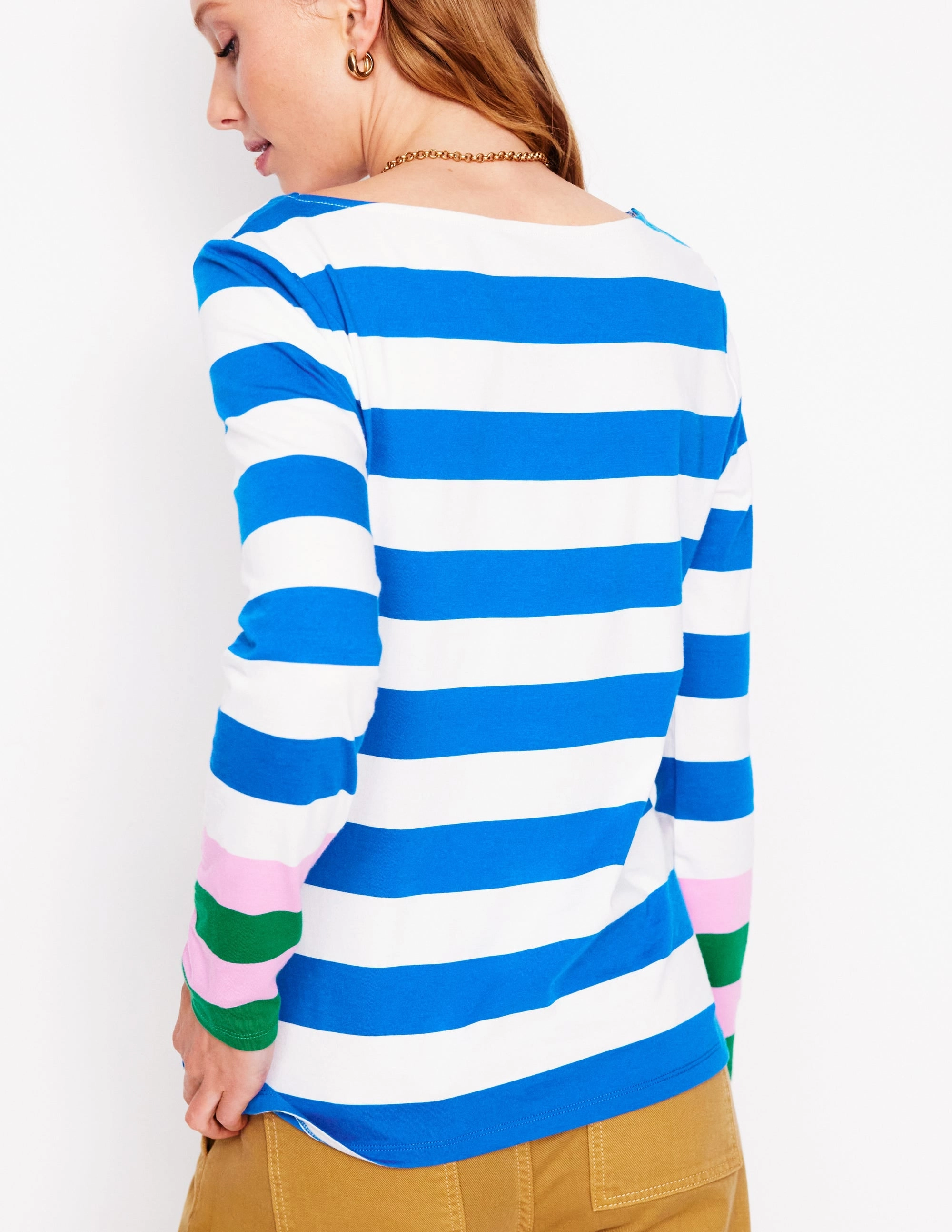 Ella Long Sleeve Breton-Gallery Blue, Emerald Cuff Ergonomic Fit Design VersatileNeckline