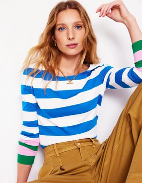 Ella Long Sleeve Breton-Gallery Blue, Emerald Cuff SelfFabric Binding Lightweight pullover