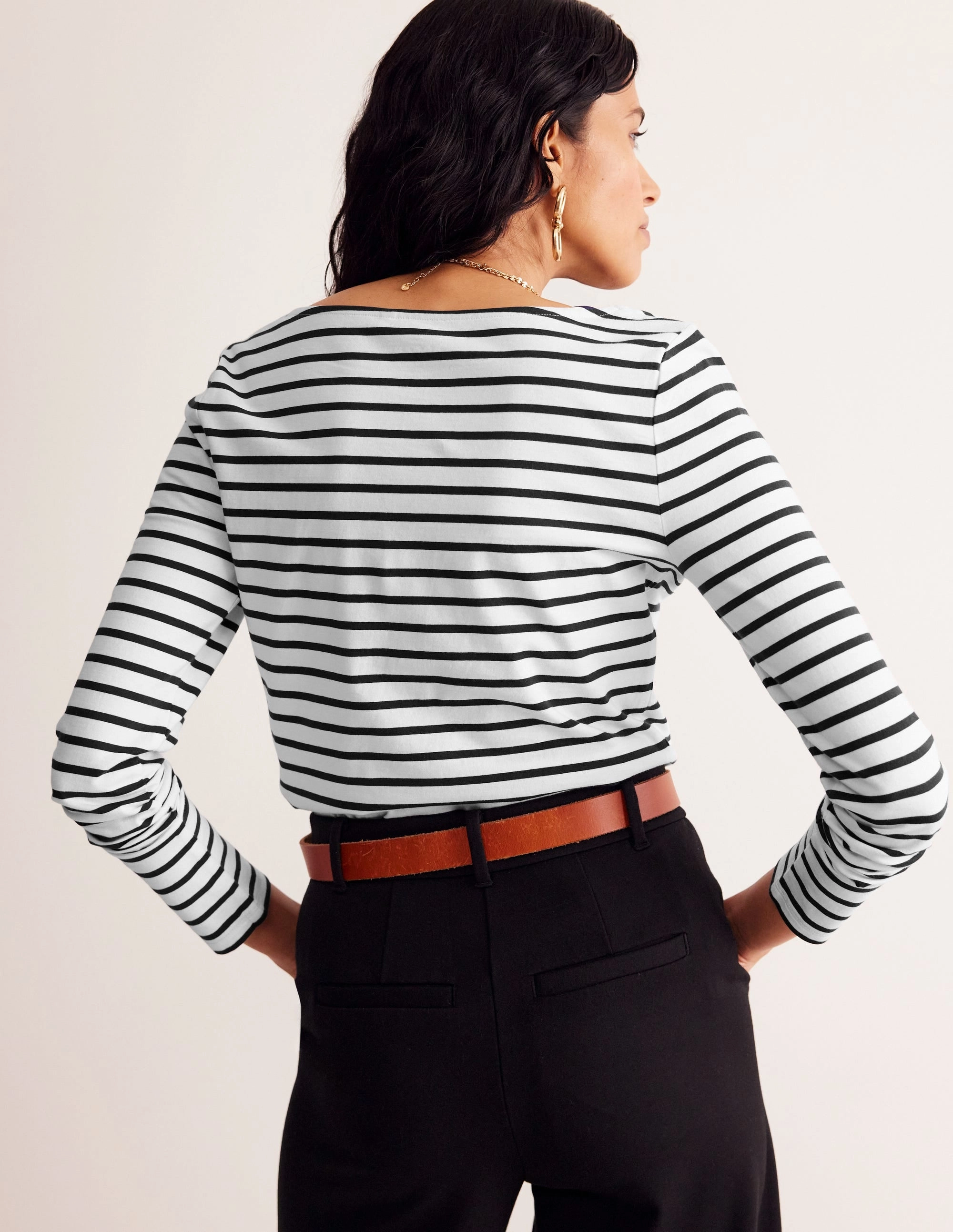 Ella Long Sleeve Breton-Ivory, Black FlexibleCuff RollUpCuff