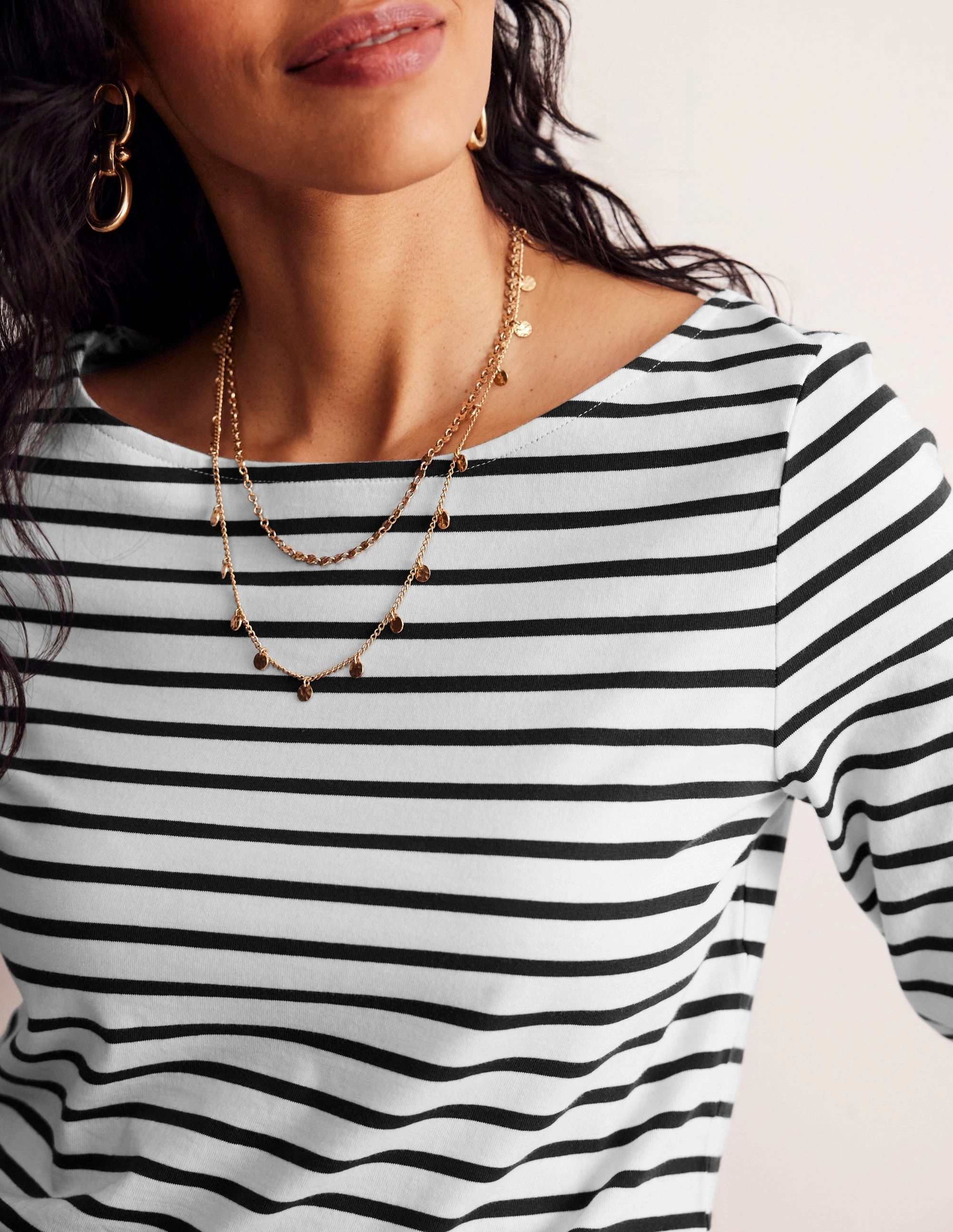 GarmentWashedFinish Ella Long Sleeve Breton-Ivory, Black