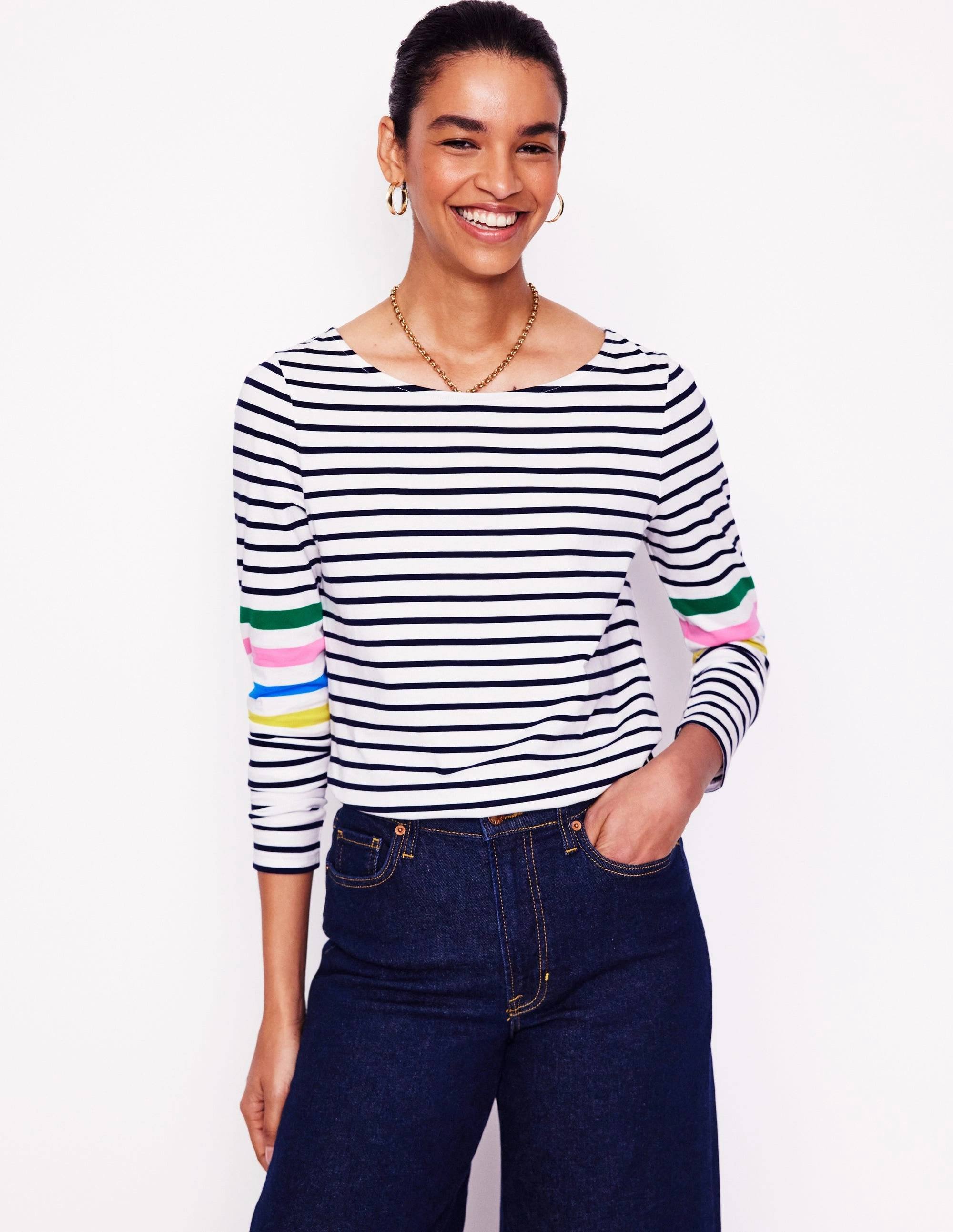 Ella Long Sleeve Breton-Ivory Multi Arm Placement Noise Reducing Fabric Treatment Antistatic