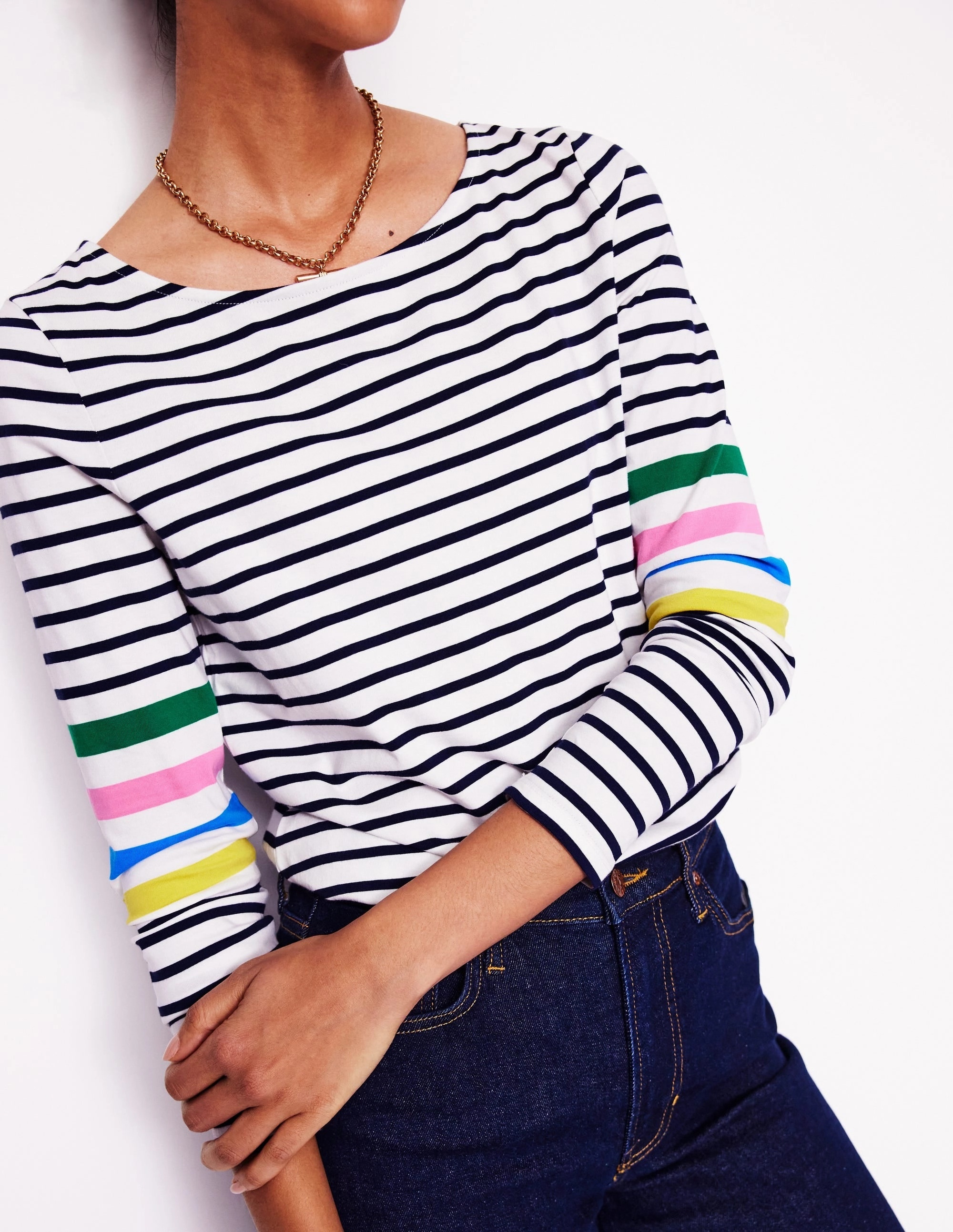 Eco Dye Process Reversible Layering Tech Ella Long Sleeve Breton-Ivory Multi Arm Placement