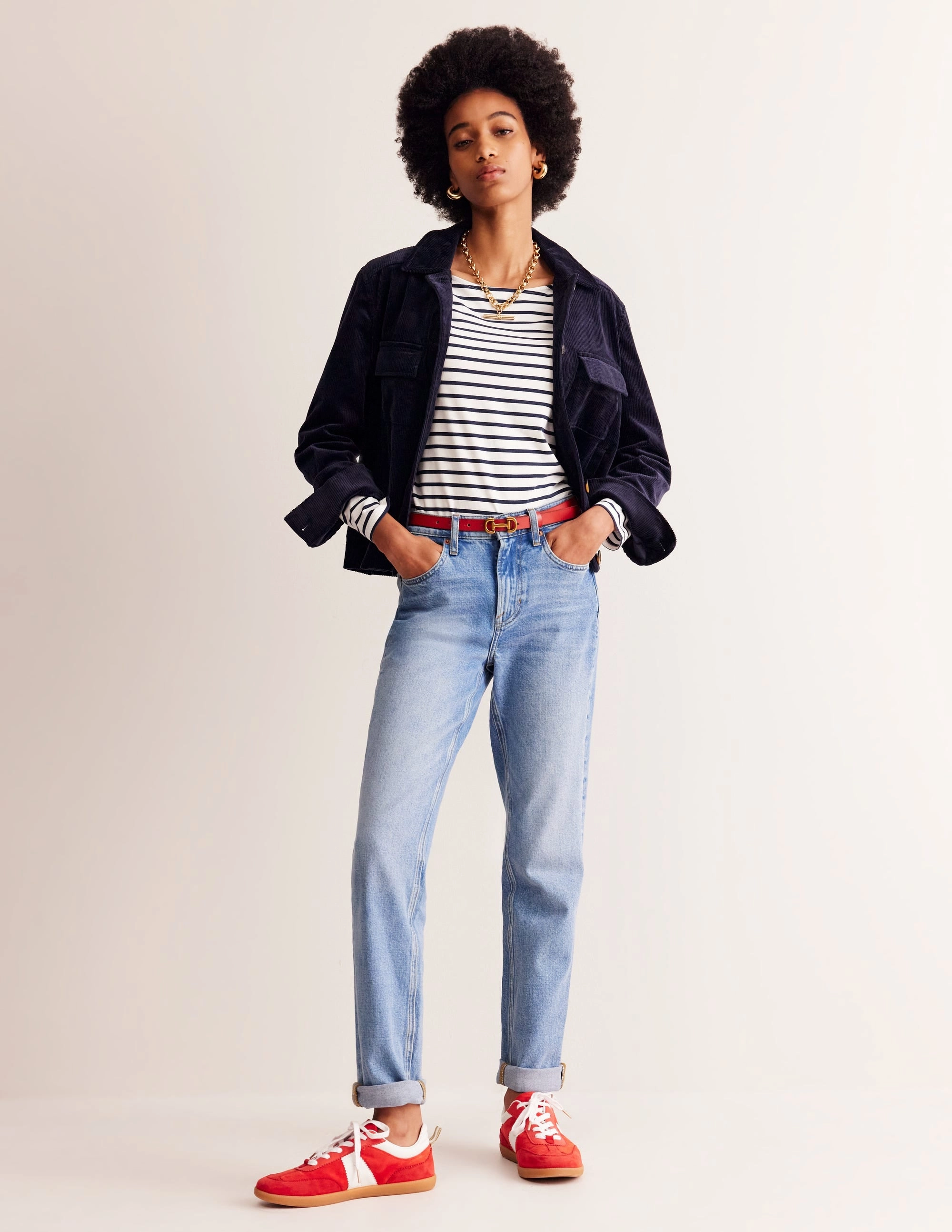RelaxedNeckline Ella Long Sleeve Breton-Ivory, Navy