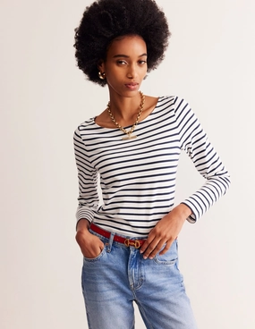 Airflow Mesh Lining Ella Long Sleeve Breton-Ivory, Navy
