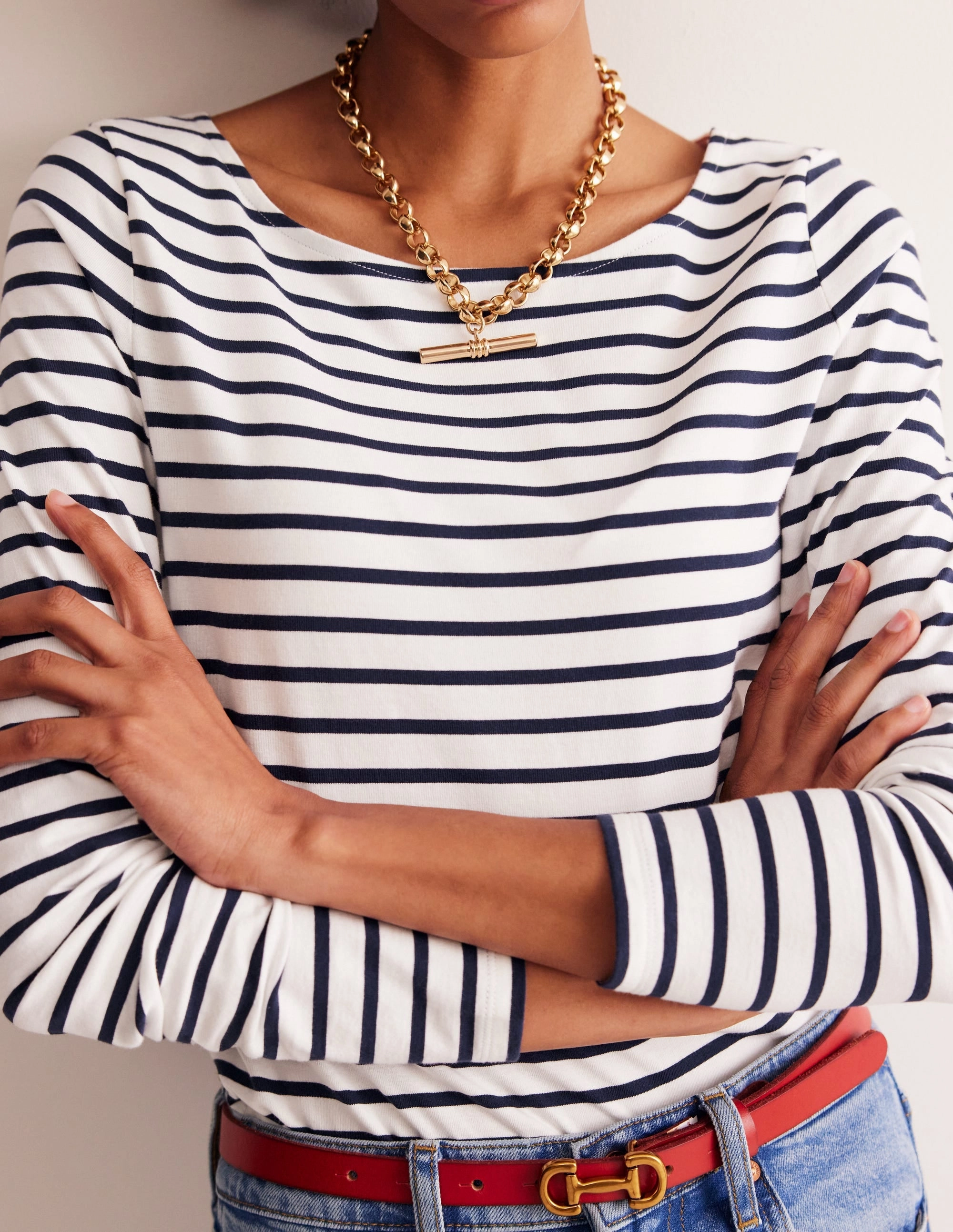 StaticResistant Material BondedSeamTechnology Ella Long Sleeve Breton-Ivory, Navy