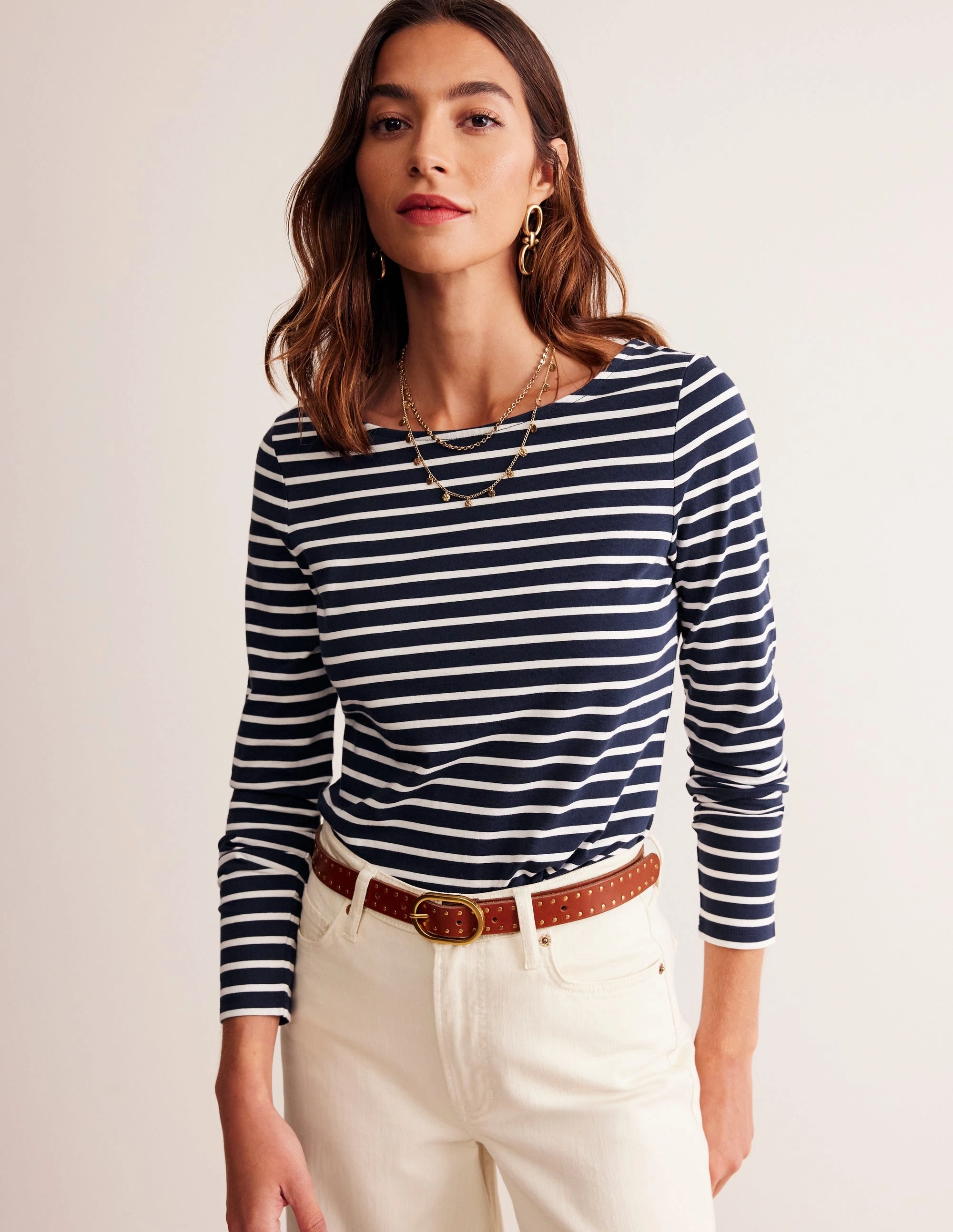 Ethically Sourced Material LowMaintenance Ella Long Sleeve Breton-Navy, Ivory