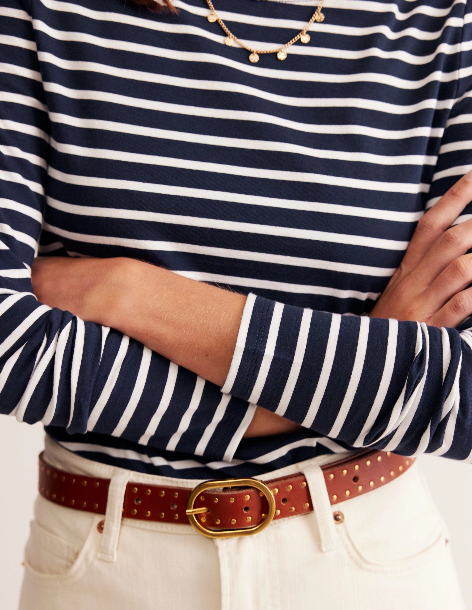 Ella Long Sleeve Breton-Navy, Ivory ButtonDownCollar