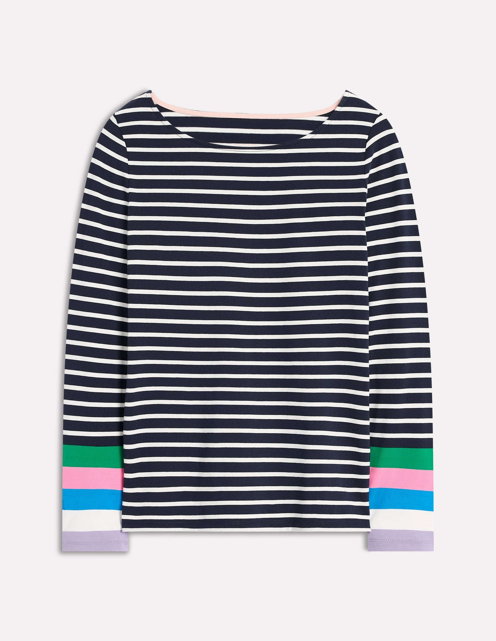 Ella Long Sleeve Breton-Navy Multi Cuff Midweight Texture Warm Fabric