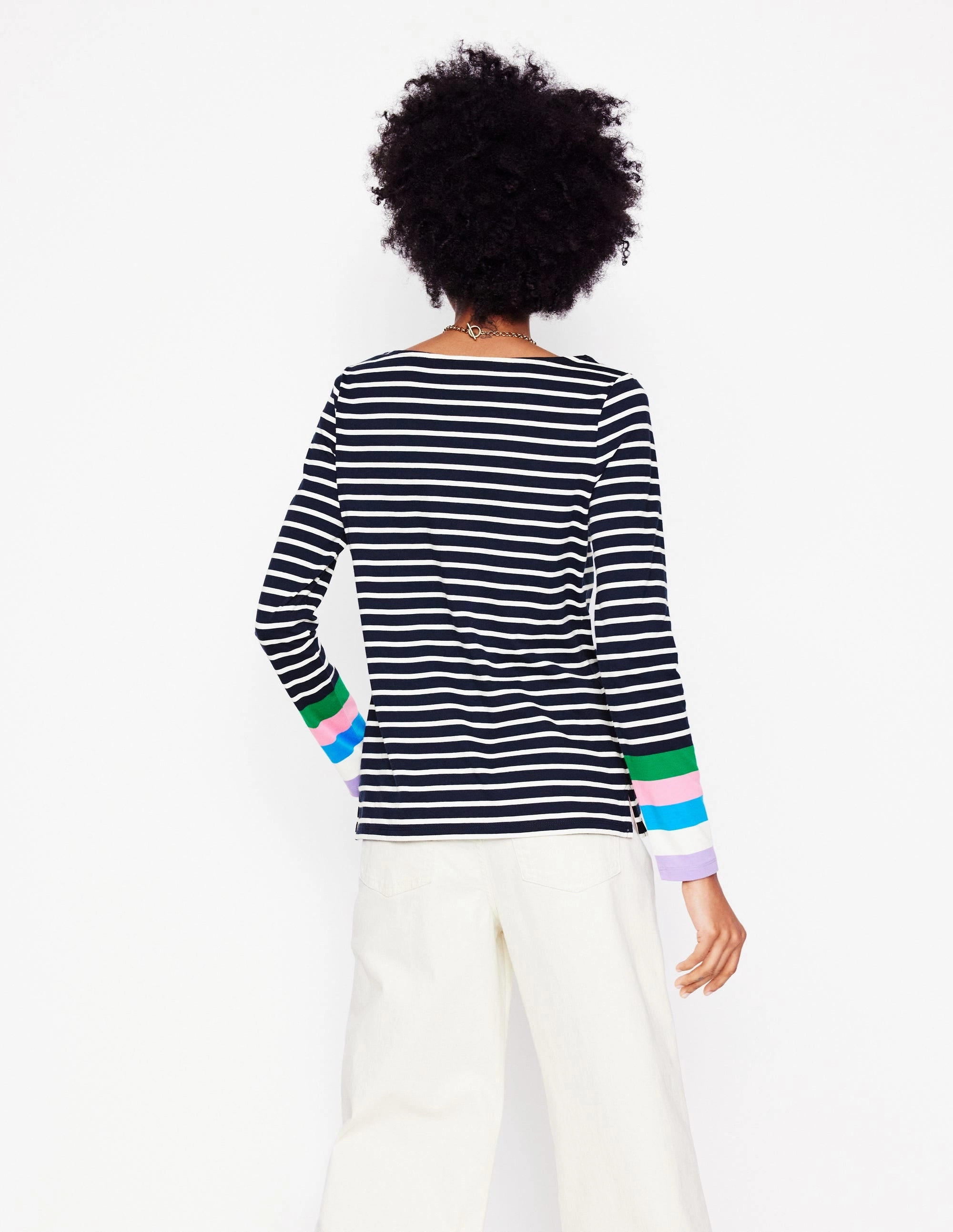 Multi Panel Cut Ella Long Sleeve Breton-Navy Multi Cuff