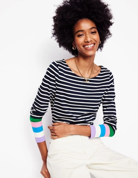 Friction Resistant Shoulder ReinforcedHems Ella Long Sleeve Breton-Navy Multi Cuff