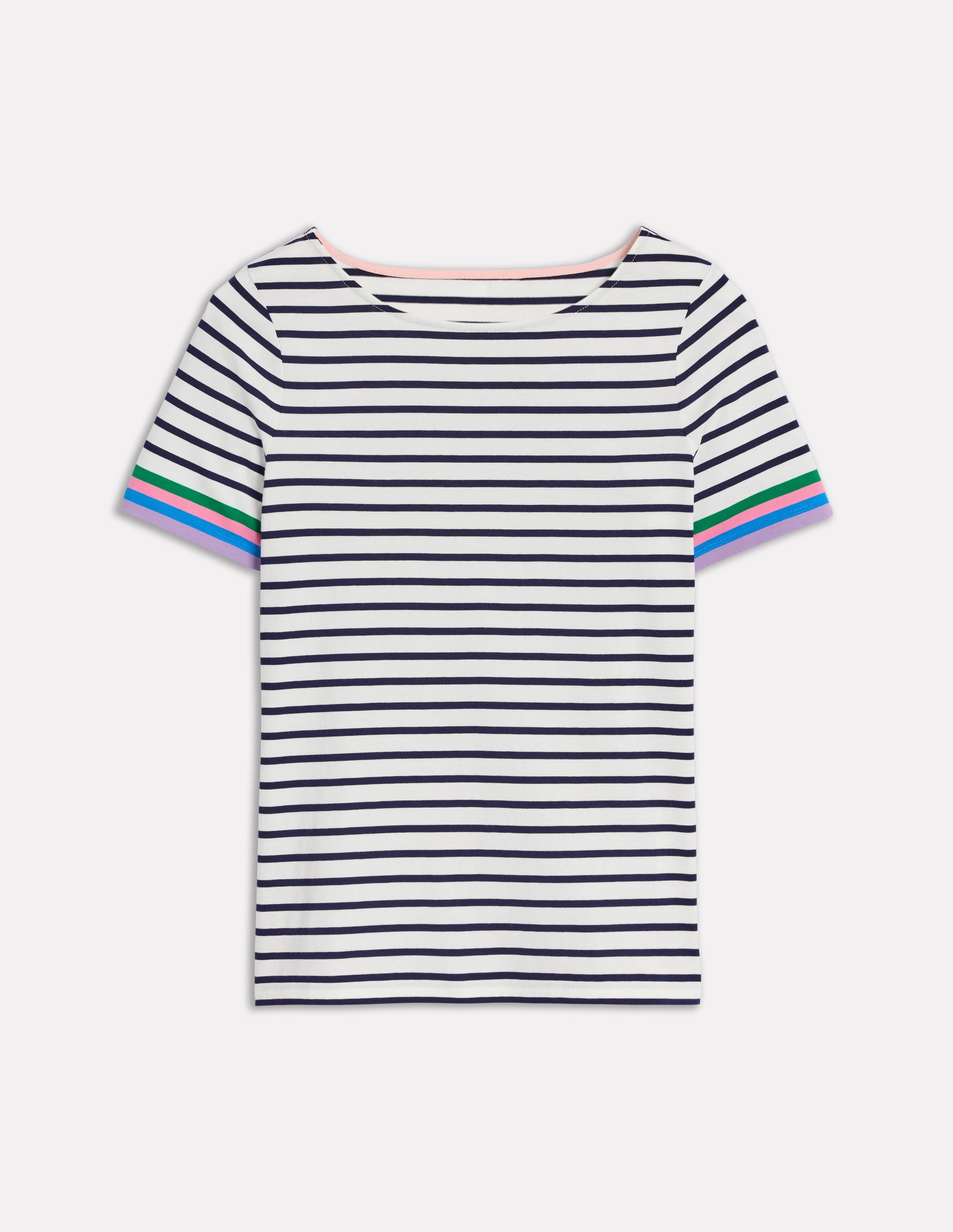 Ella Short Sleeve Breton-Emerald, Purple Sleeve Stripe Stylish Dress